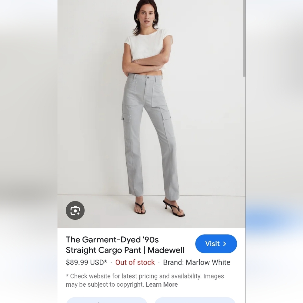 Madewell 90 Straight Cargo 29 Pants Cotton Grey Indie